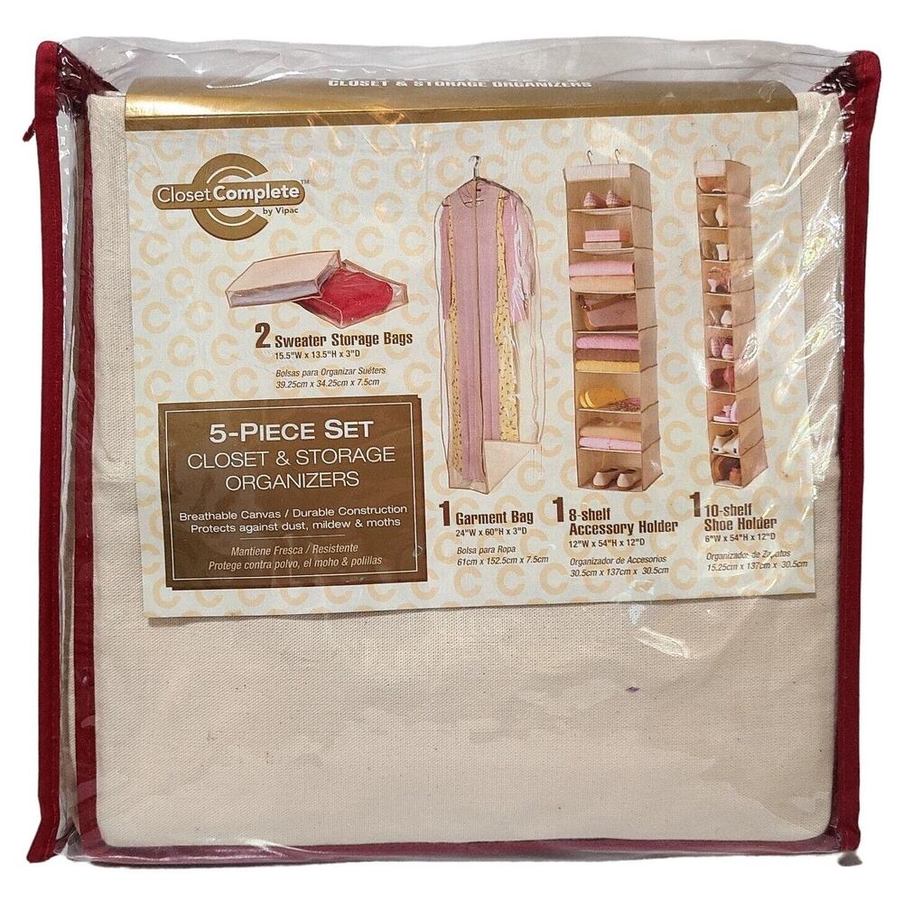 Closet Complete 5 PIECE STORAGE ORGANIZERS BY‎ VIPAC GARMENT BAG HANGING SHELVES